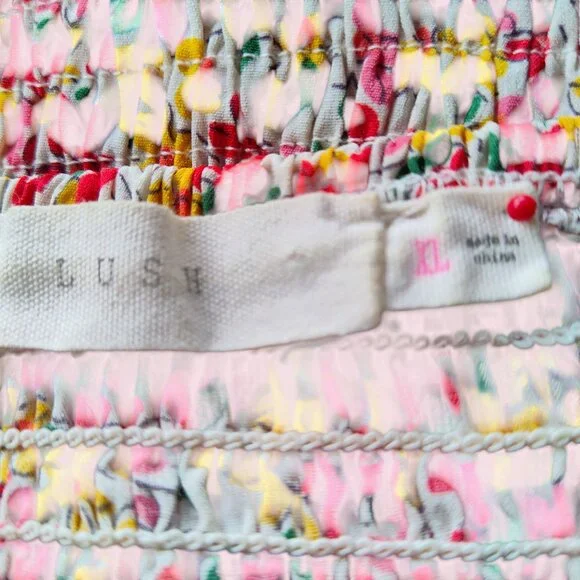 Lush Boho Ditsy Floral Smocked Back Sweetheart Neck Puff Sleeve Midi Dress Sz XL - Picture 11 of 11